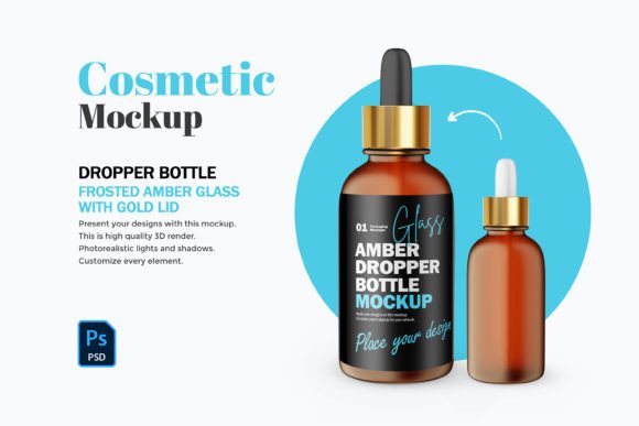 3D Amber Glass Dropper Bottle-PSD Mockup for Realistic Design